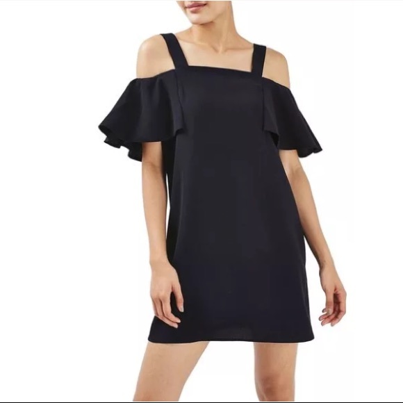 Topshop Dresses & Skirts - TOPSHOP off the shoulder buckle strap dress navy